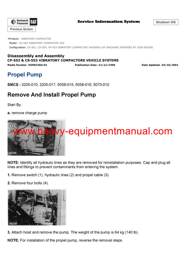 DOWNLOAD CATERPILLAR CS-553 VIBRATORY COMPACTOR SERVICE REPAIR MANUAL 7AD