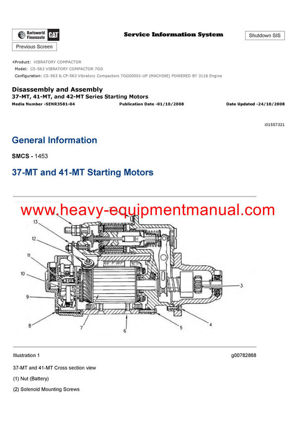 Download Caterpillar CS-563 VIBRATORY COMPACTOR Service Repair Manual 7GG