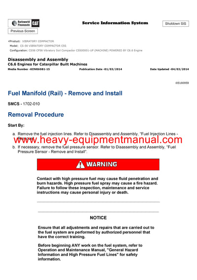 Download Caterpillar CS-56 VIBRATORY COMPACTOR Service Repair Manual C5S