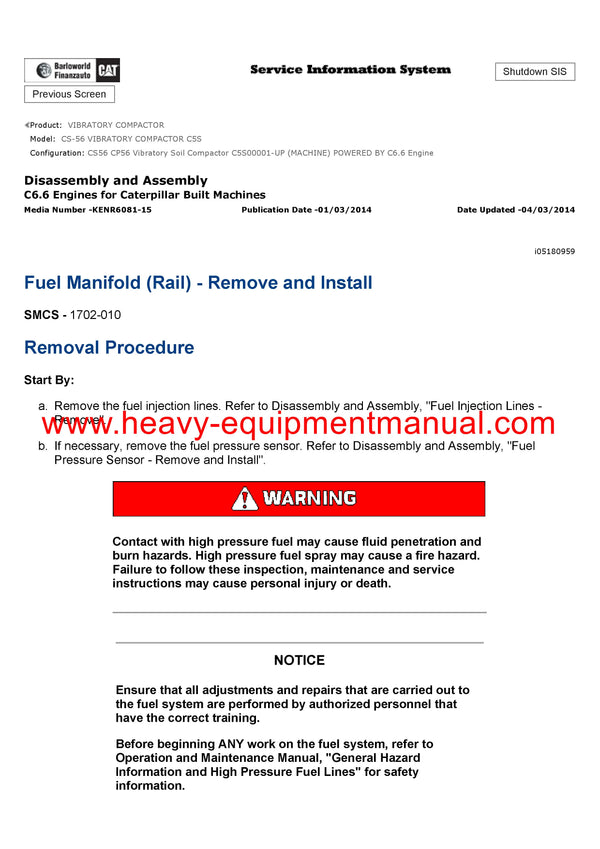 Download Caterpillar CS-56 VIBRATORY COMPACTOR Service Repair Manual C5S