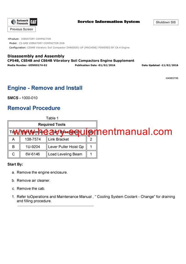 DOWNLOAD CATERPILLAR CS-64B VIBRATORY COMPACTOR SERVICE REPAIR MANUAL DH6