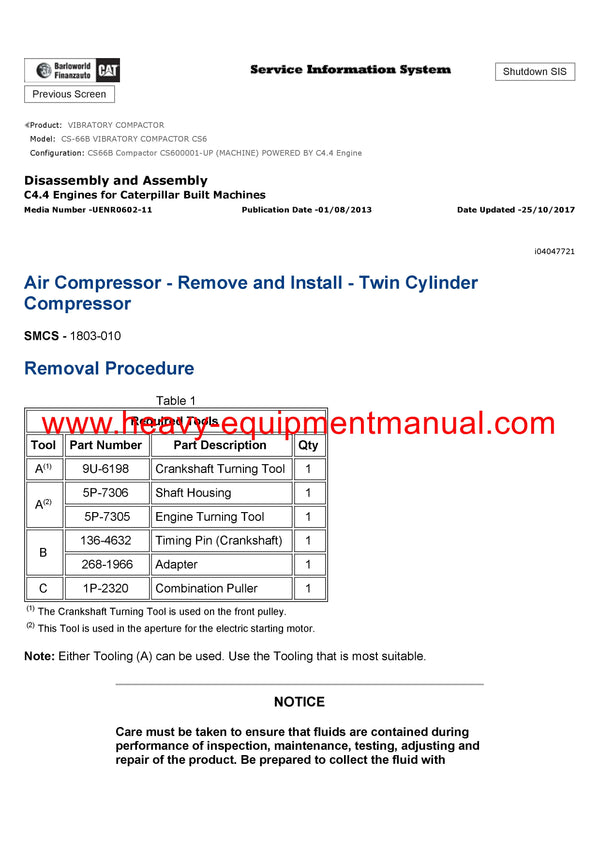 DOWNLOAD CATERPILLAR CS-66B VIBRATORY COMPACTOR SERVICE REPAIR MANUAL CS6
