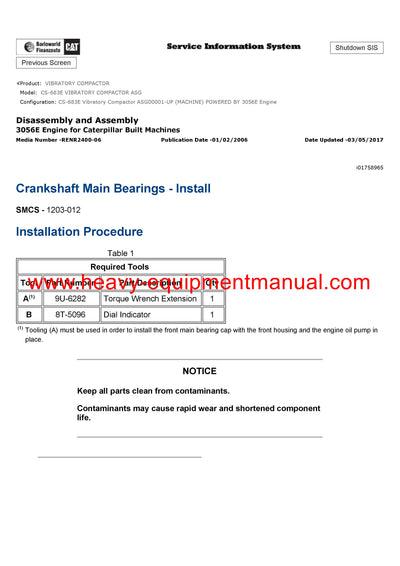 Download Caterpillar CS-683E VIBRATORY COMPACTOR Service Repair Manual ASG