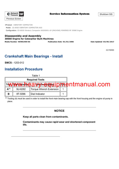 Download Caterpillar CS-683E VIBRATORY COMPACTOR Service Repair Manual ASG