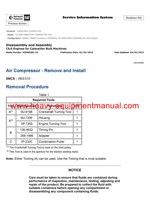 Download Caterpillar CS-68B VIBRATORY COMPACTOR Service Repair Manual 439