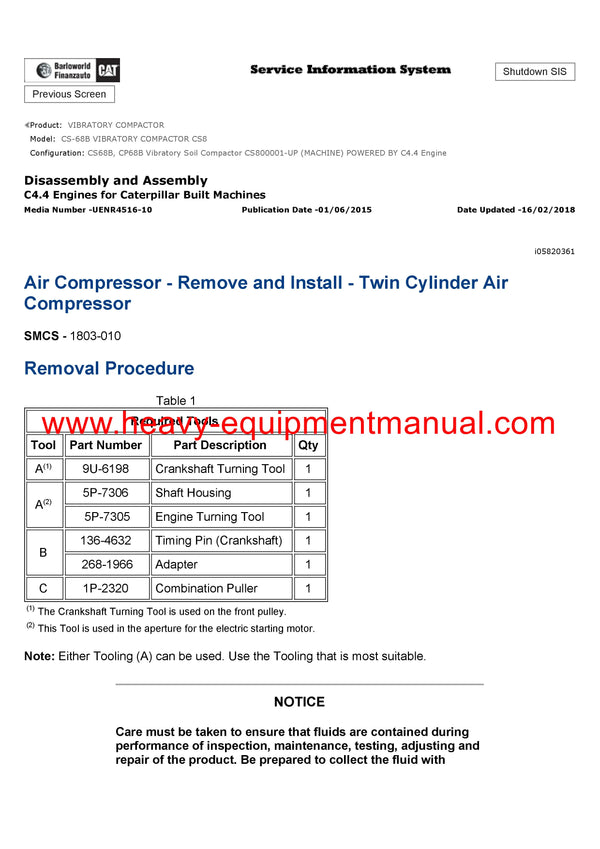 DOWNLOAD CATERPILLAR CS-68B VIBRATORY COMPACTOR SERVICE REPAIR MANUAL CS8