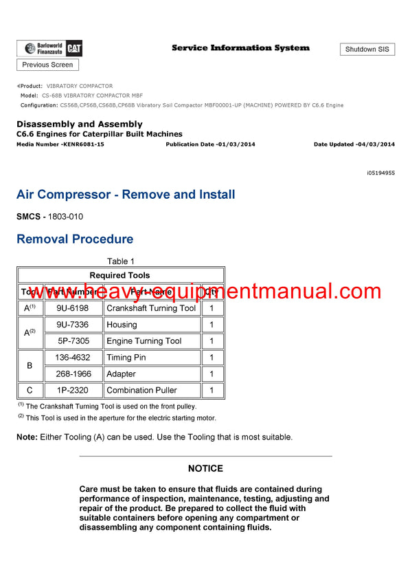 DOWNLOAD CATERPILLAR CS-68B VIBRATORY COMPACTOR SERVICE REPAIR MANUAL MBF
