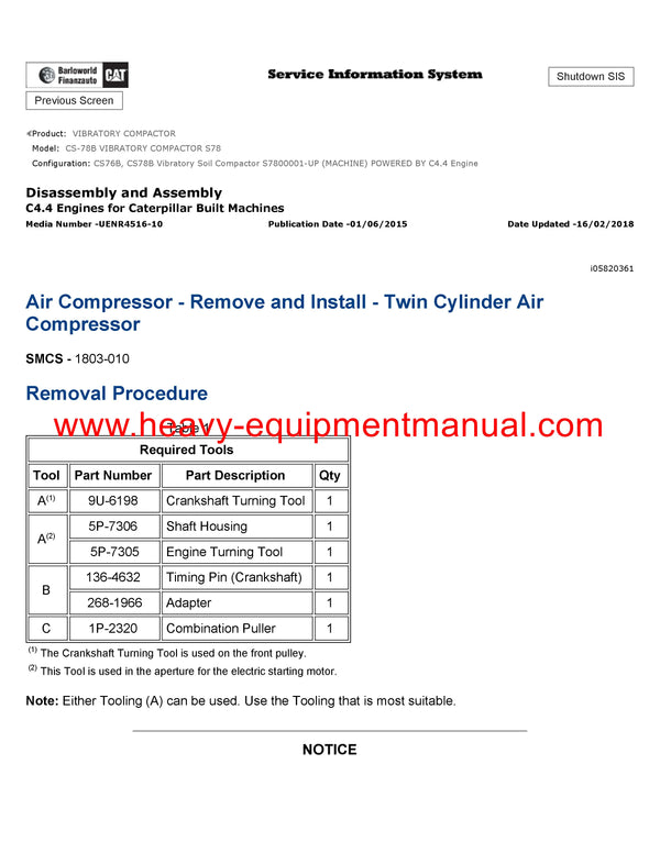 DOWNLOAD CATERPILLAR CS-78B VIBRATORY COMPACTOR SERVICE REPAIR MANUAL S78