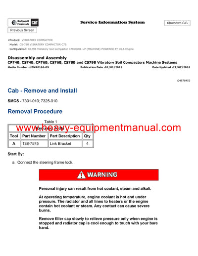 DOWNLOAD CATERPILLAR CS-79B VIBRATORY COMPACTOR SERVICE REPAIR MANUAL C79