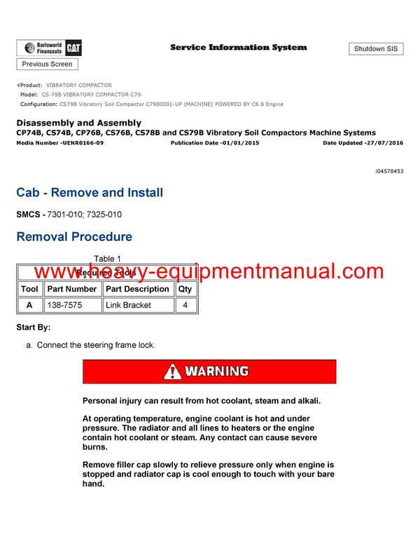 DOWNLOAD CATERPILLAR CS-79B VIBRATORY COMPACTOR SERVICE REPAIR MANUAL C79