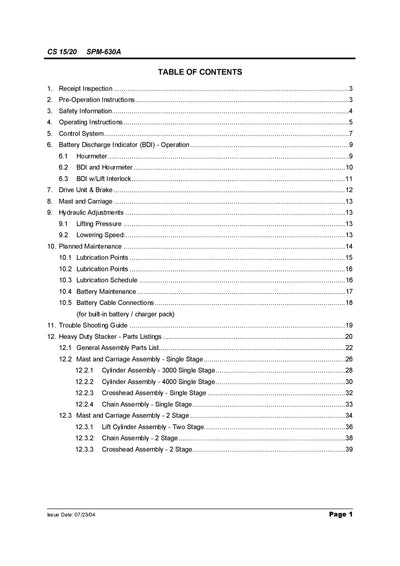 Clark CS 15 20 (SPM-630A) Forklift Service and Parts Manual - PDF Download