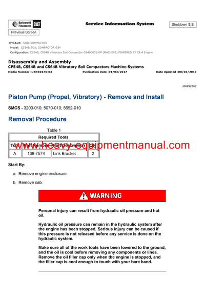 DOWNLOAD CATERPILLAR CS54B SOIL COMPACTOR SERVICE REPAIR MANUAL G54