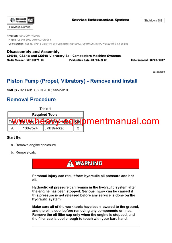 DOWNLOAD CATERPILLAR CS54B SOIL COMPACTOR SERVICE REPAIR MANUAL G54