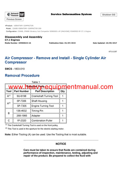 DOWNLOAD CATERPILLAR CS68B VIBRATORY COMPACTOR SERVICE REPAIR MANUAL 509