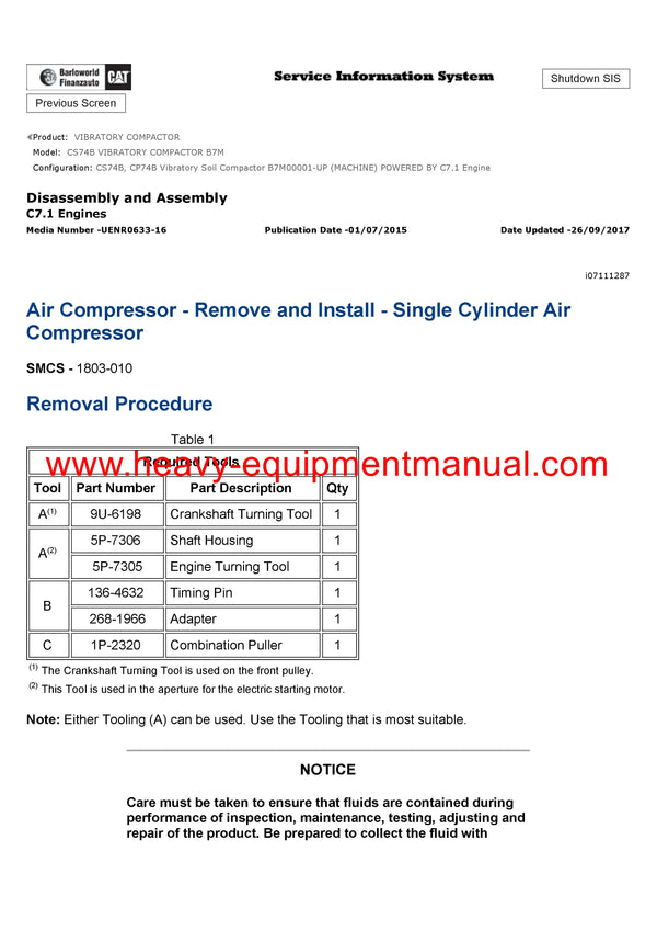 DOWNLOAD CATERPILLAR CS74B VIBRATORY COMPACTOR SERVICE REPAIR MANUAL B7M