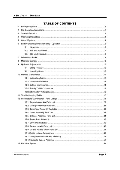 Clark CSM 7 10 15 (SPM-627A) Forklift Service and Parts Manual - PDF Download