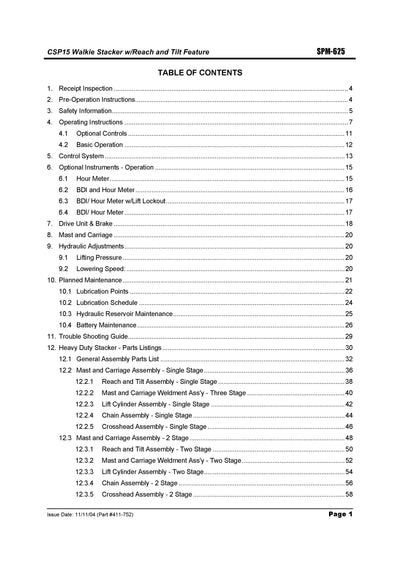 Clark CSP 15 (SPM-625A) Forklift Service and Parts Manual - PDF Download