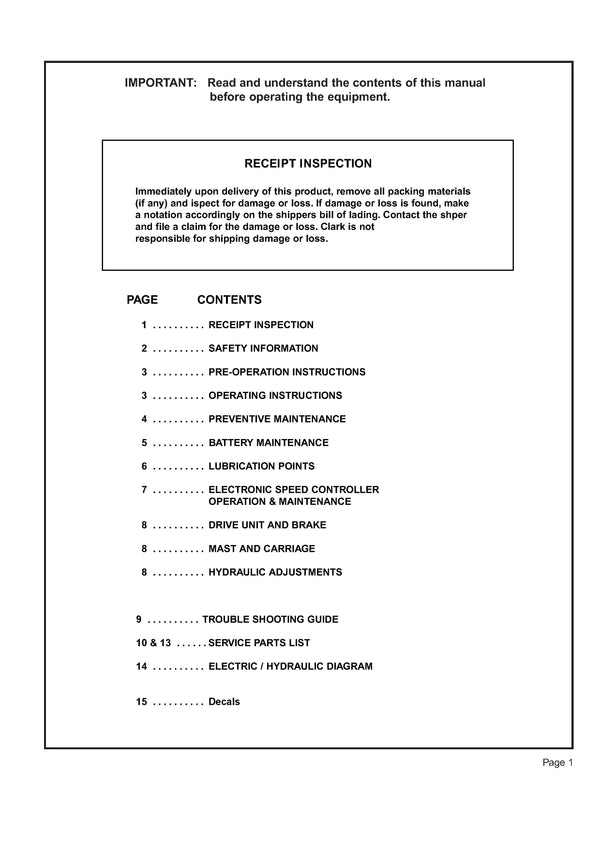 Clark CST 10 15 20 (SPM-629) Forklift Service and Parts Manual - PDF Download