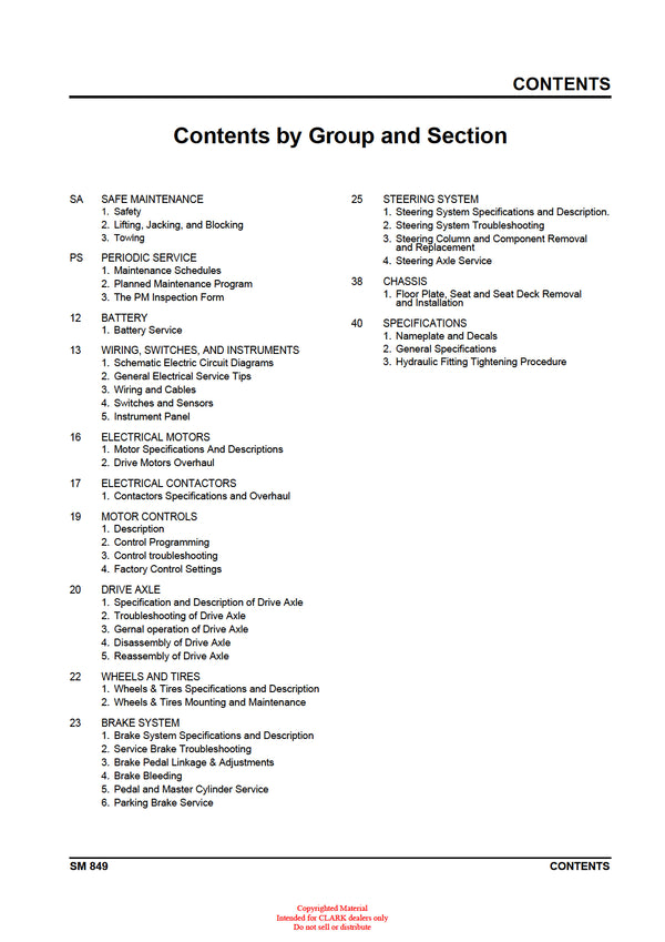 Clark CTX 40 70 (SM-849) Forklift Service Repair Manual - PDF Download