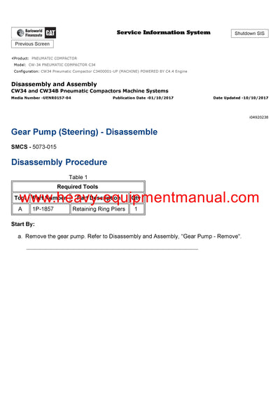 Download Caterpillar CW-34 PNEUMATIC COMPACTOR Service Repair Manual C34