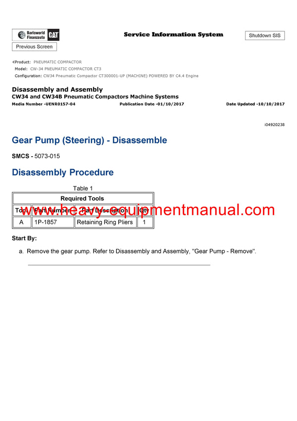 Download Caterpillar CW-34 PNEUMATIC COMPACTOR Service Repair Manual CT3