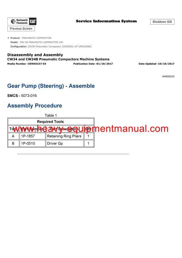 Download Caterpillar CW-34 PNEUMATIC COMPACTOR Service Repair Manual J3H