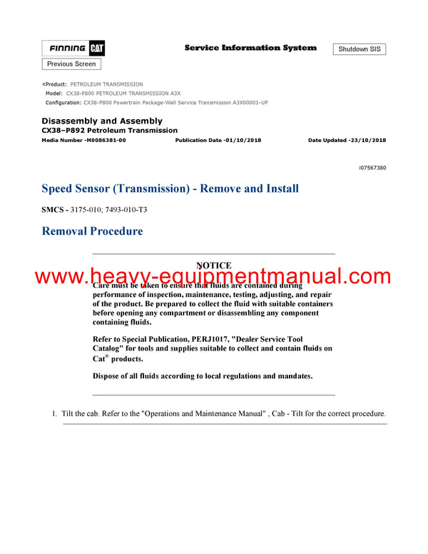 DOWNLOAD CATERPILLAR CX38-P800 PETROLEUM TRANSMISSION SERVICE REPAIR MANUAL A3X