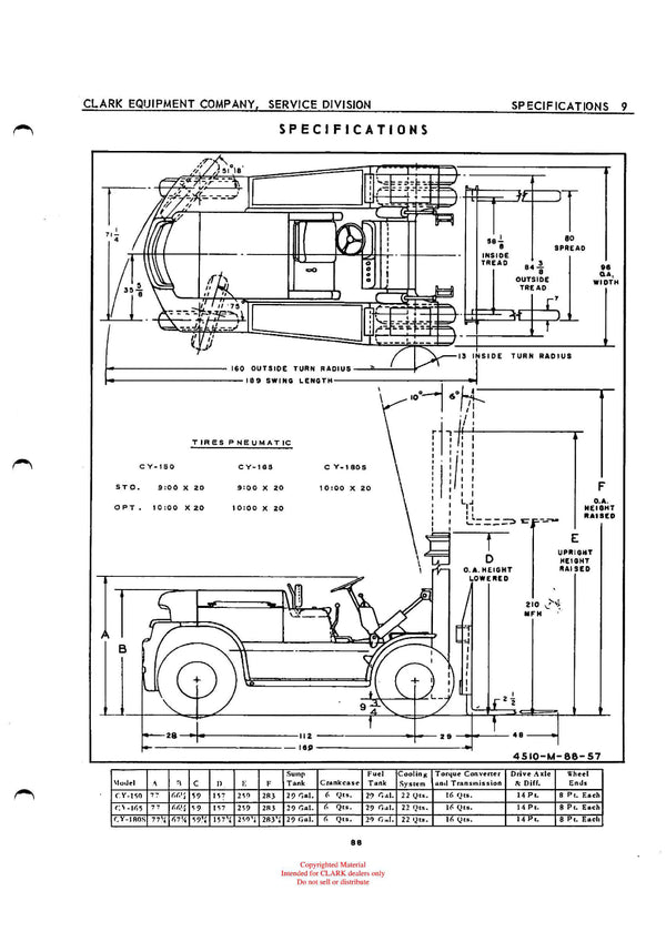 Clark CY 150 165 180 200 (OSM-88-1) Forklift Maintenance Manual - PDF Download