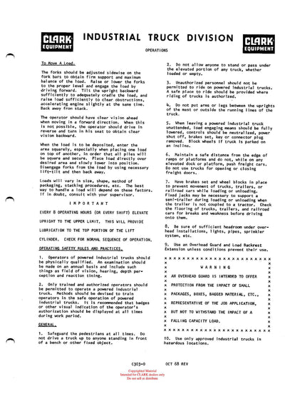 Clark CY 150 165 180 200 (OSM-88-1) Forklift Maintenance Manual - PDF Download