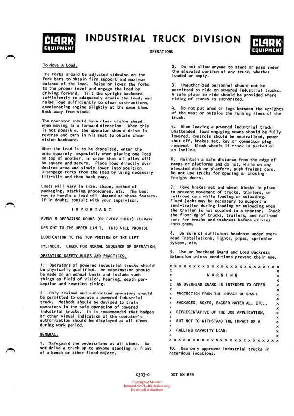 Clark CY 150 165 180 200 (OSM-88-1) Forklift Maintenance Manual - PDF Download