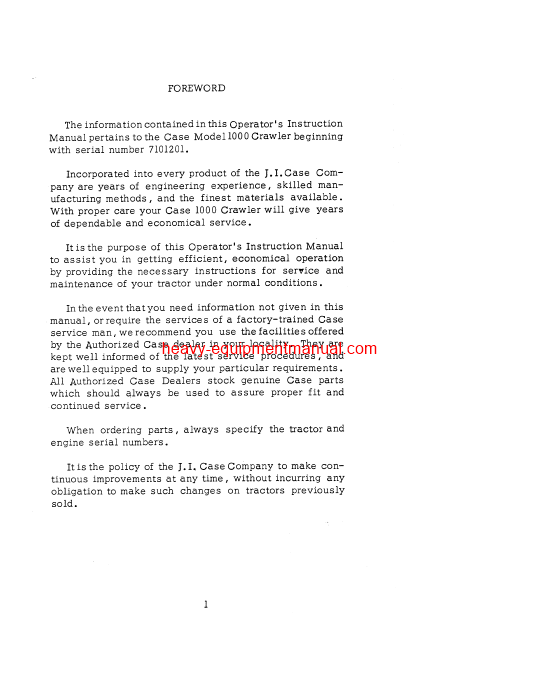Download Case 1000C Crawler Serial Number 7101201 - 7103000 Operator Manual (9-222)