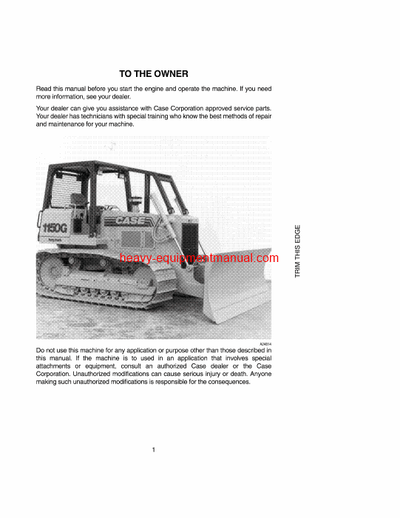 Download Case 1150G Crawler Operator Manual (9-25682)