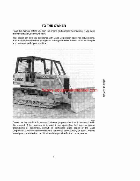 Download Case 1150G Crawler Operator Manual (9-25682)
