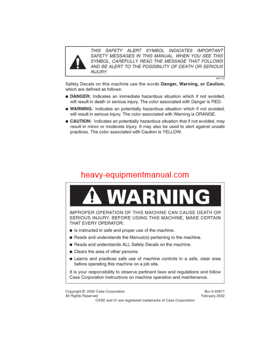 Download Case 1150H Crawler Operator Manual (6-20971)