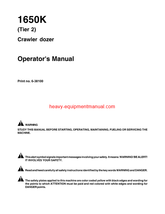 Download Case 1650K Crawler Dozer Tier 2 Engine Operator Manual (6-38100GB)