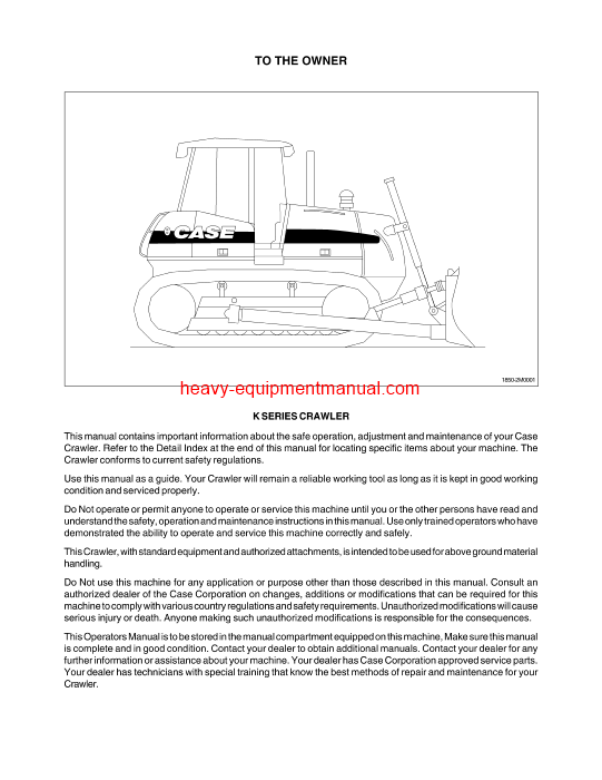 Download Case 1850K Crawler Dozer Tier 2 Operator Manual (76093503GB)