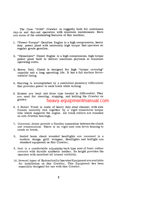 Download Case 310G Gasoline & Diesel Crawler Operator Manual (9-1457)