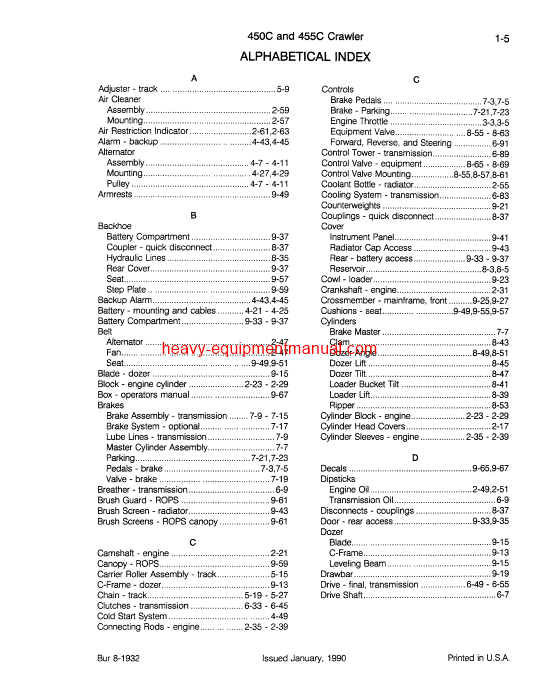 Download Case 450C, 455C Crawler Parts Catalog Manual (8-1932)