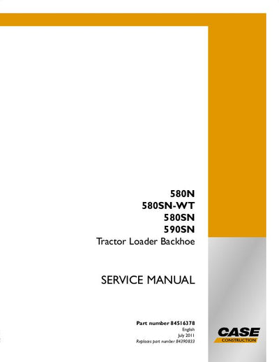 Case 580N, 580SN-WT,580SN, 590SN Tier 3 Tractor Loader Backhoe Service Manual (2011)