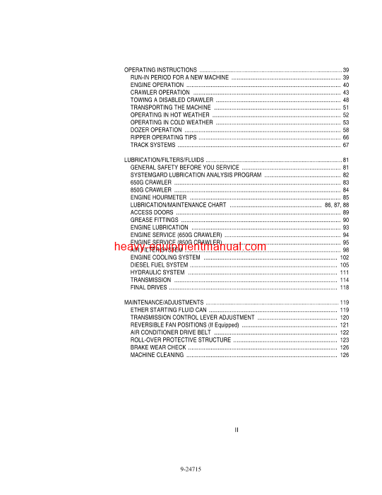 Download Case 650G, 850G Crawlers Operator Manual (9-24715)