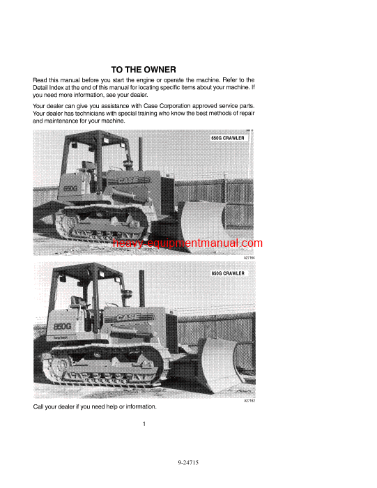 Download Case 650G, 850G Crawlers Operator Manual (9-24715)