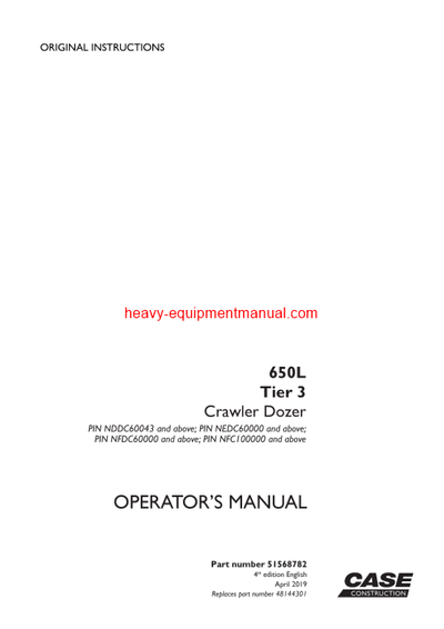 Download Case 650L Tier 3 Crawler Dozer Operator Manual (51568782)