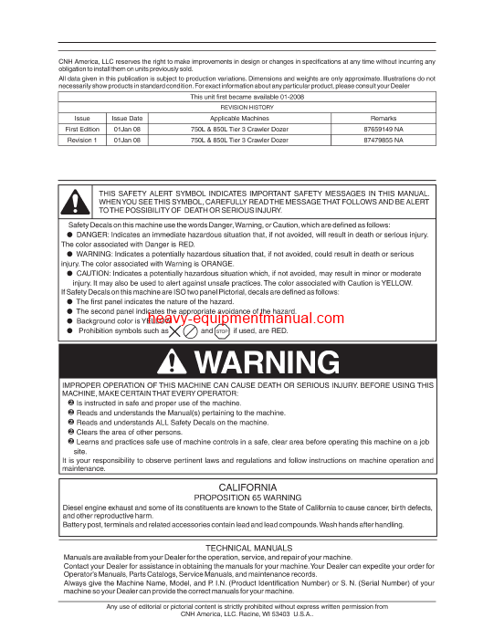 Download Case 750L, 850L Tier 3 Crawler Dozer Operator Manual (87479855NA)