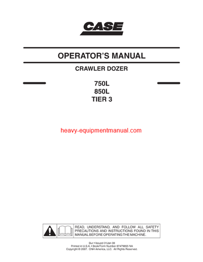 Download Case 750L, 850L Tier 3 Crawler Dozer Operator Manual (87479855NA)