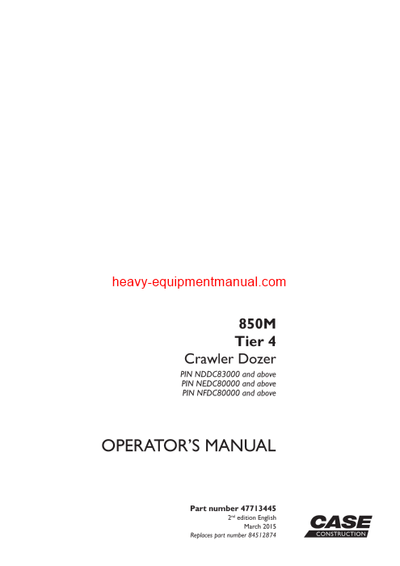 Download Case 850M Tier 4 crawler dozer Operator Manual (47713445)