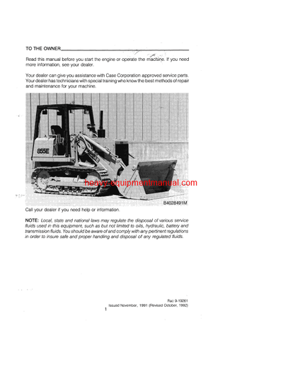 Download Case 855E Crawler Operator Manual (9-19261)