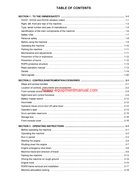 Download Case DV201, DV202, DV204 Vibratory Rollers Operator Manual (6-35950na)