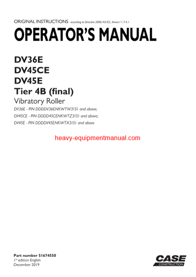  Download Case DV36E, DV45CE, DV45E Tier 4B (final) Vibratory Roller Operator Manual (51674550)