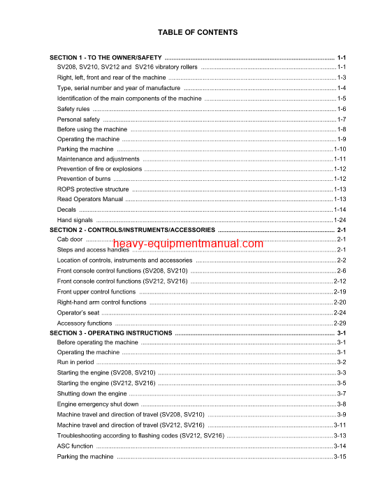 Download Case SV208, SV210, SV212, SV216 Tier 2 Vibratory Rollers Operator Manual (6-39011)