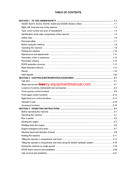 Download Case SV208, SV210, SV212, SV216, SV223, SV228 Vibratory Rollers Operator Manual (6-34420)